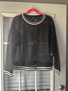Mesh Crewneck Sweater with Contrast Stripe Trim - Black by ModCloth